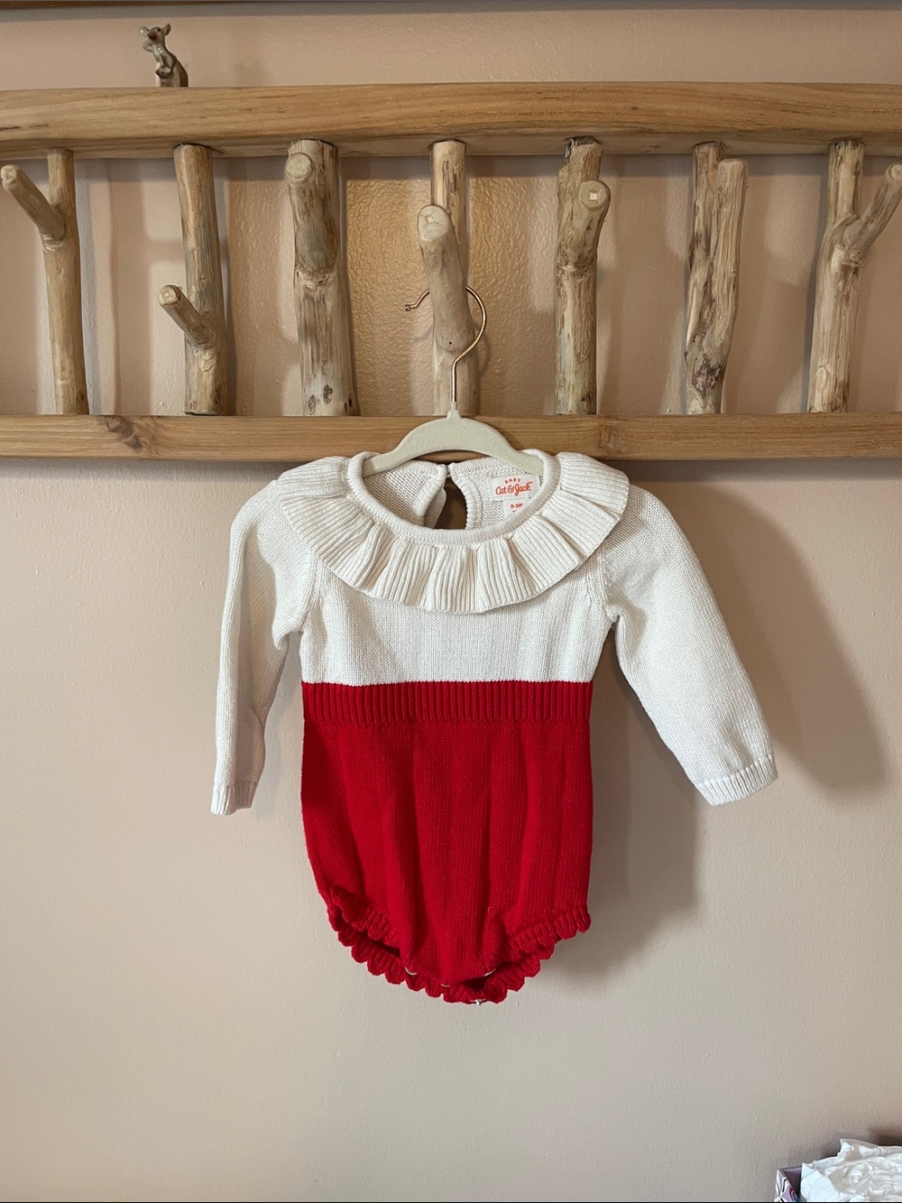 Cat & Jack Red and White Knit Ruffled Romper